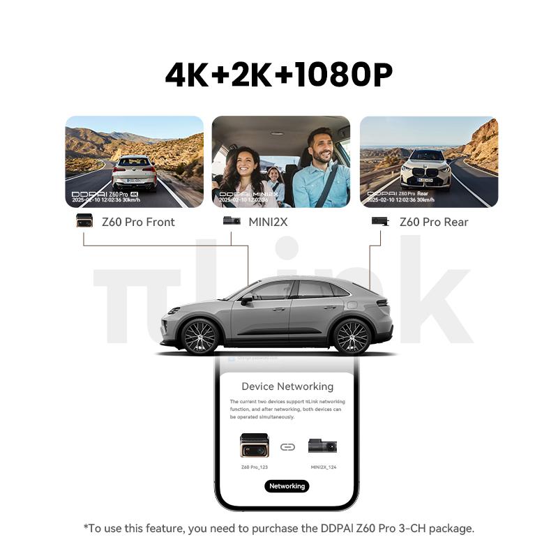 DDPAI 4K Autokamera Z60 Pro Podpora HDR Přední a Zadní Vnitřní Kamera do Auta SONY STARVIS2 678 Senzor 5GHz Wi-Fi GPS ADAS 4G Autokamera