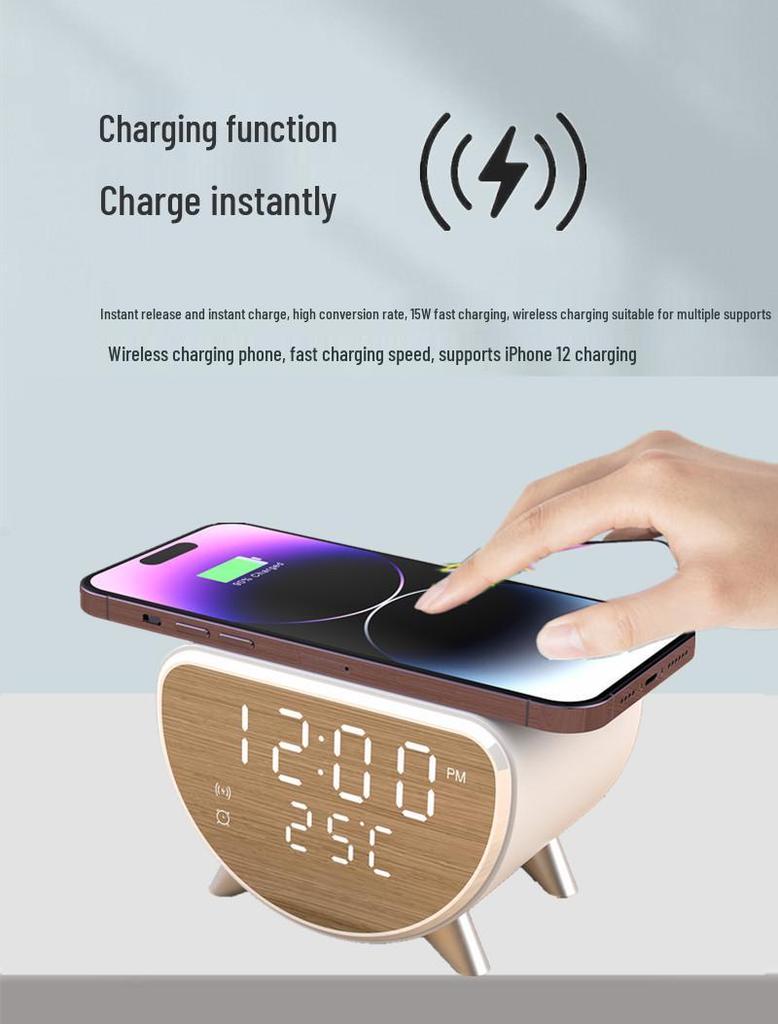 3-in-1 Wireless Charger & Alarm Clock with Thermometer - 15W Fast Charger for Apple Phones