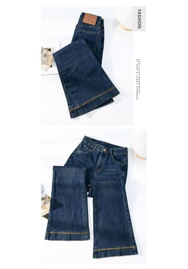 2026 Winter Velvet Thick Embroidered Straight-Leg Jeans - Women's Cropped Wide-Leg Pants, Versatile Style