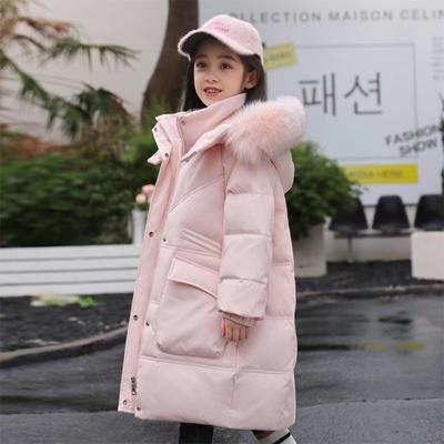 Kinder Mittellange Mädchen Daunenjacke Dicke weiße Entendaunen Koreanischer Stil Warmer Studentenmantel