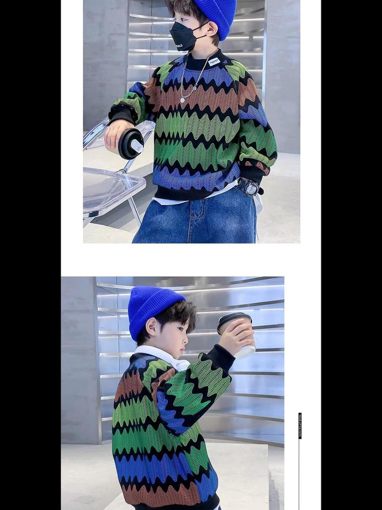 Sweat-shirt à manches longues à imprimé géométrique pour garçon 2023