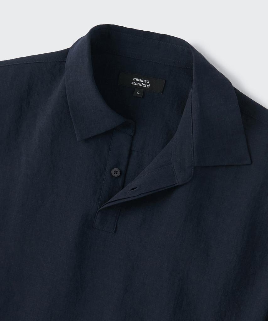 Musinsa Standard Relaxed Linen-Like Tunic Short Sleeve Shirt [Navy]