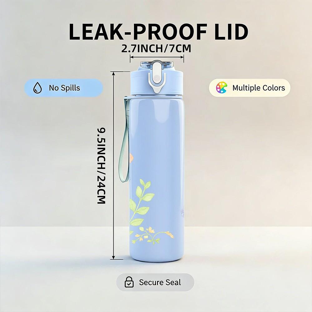 1PC Soft Light Pastel Mixed Wild Flower Print 750ml Color Plastic Sports Water Bottle Leakproof Flip Straw Lid Suitable for Sports Office Home Use