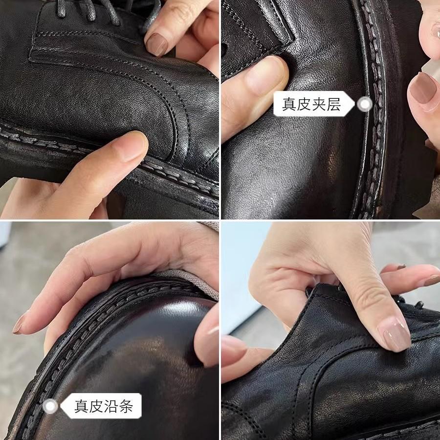 Cowhide version~ Grape mother same loafers women's single shoes lace-up washed shrinkage horse leather thick-soled retro small leather shoes