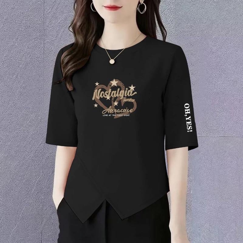 Large Size Casual Three-quarter Sleeve T-shirt Women's New Summer Loose Fashion Irregular Splicing Versatile Top