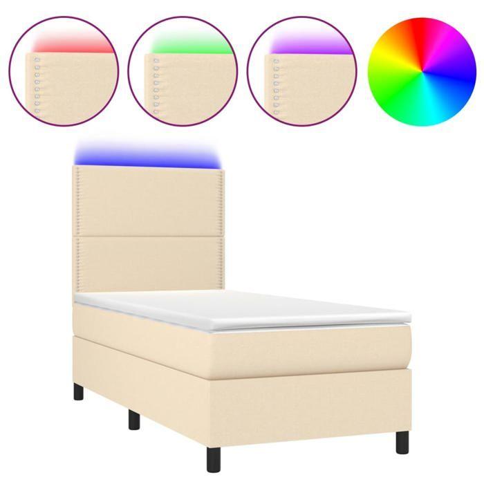 Maison Exclusive - Sommier à lattes de lit et matelas et LED Crème 90x200 cm Tissu