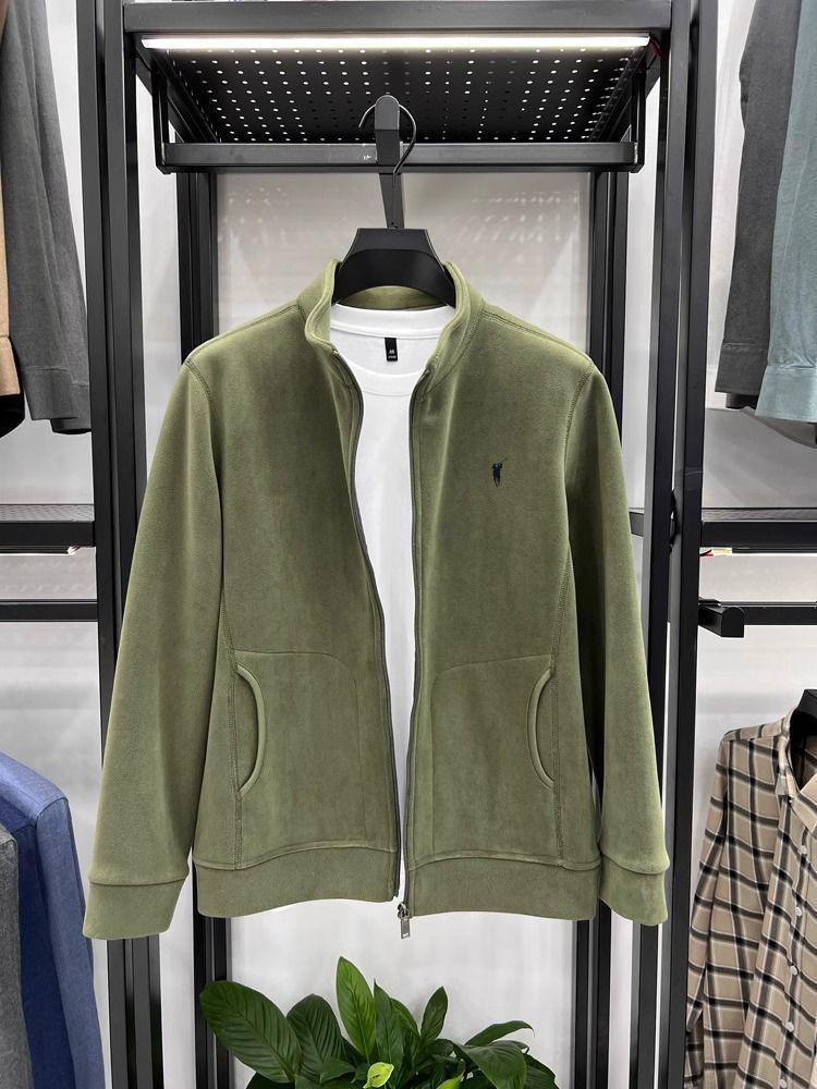 Men's Versatile American-Style Fleece Hoodie - Solid Color, Thickened, Stand Collar, Loose Fit, Plus Size, Wear-Resistant Outerwear