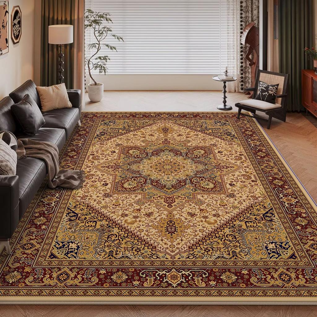 Vintage Light Luxury Living Room Carpet Persia Machine Washable Decoration Coffee Tables Bedroom Rug Plush Mat