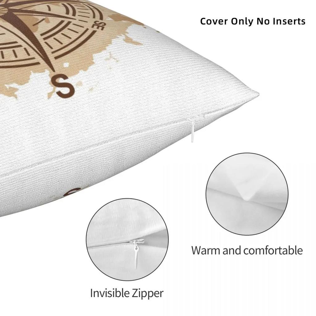 Antique Compass World Map Pillowcase Double-sided Printing Polyester Cushion Cover Decorations Pillow Case Cover Home Zipper