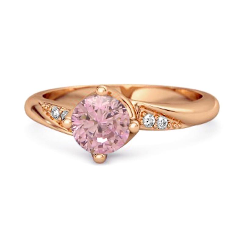 

Pink Topaz Classic Solitaire with Accent CZ Ring - Sterling Silver Rose Gold Vermeil 6 рожевий колір золота