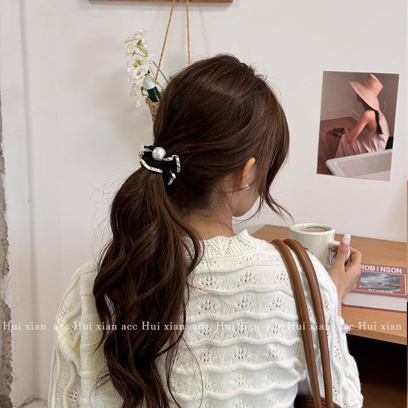 High-elasticity Retro Pearl Hair Tie, Fresh Lace Small Intestine Hair Band, Simple Ponytail Hair Tie