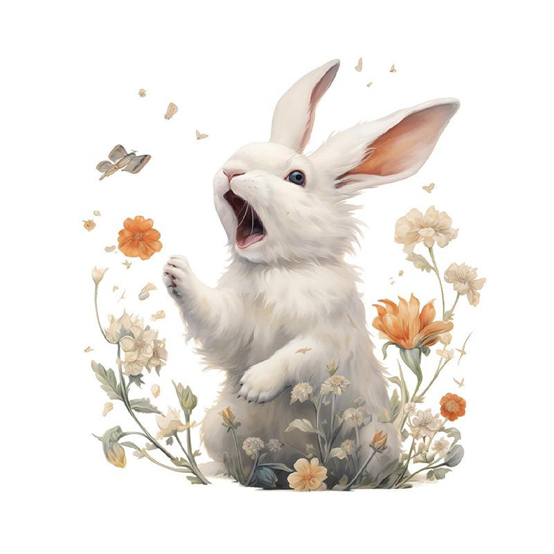 

Cute Bunny & Flowers Toilet Stickers, Waterproof Removable Decals for Bathroom Restroom Decor, Self-Adhesive 30x30cm різнокольоровий