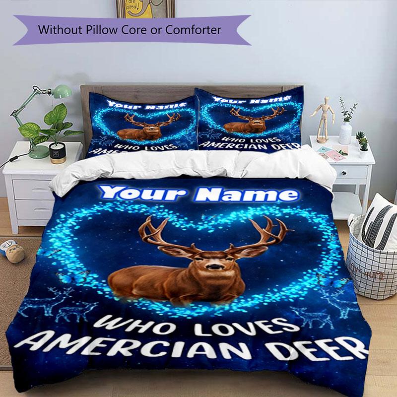 3PC Custom Name American Deer Love bedding,soft and breathable,2D flat print,room decor.,Poster Three-piece set,Soccer Three-piece set,Art,Poster,Socc