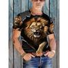 3D Angry Lion Printed T-Shirt for Men Cool Wild Animal King Graphic Short Sleeve Tees Trendy Casual Round Neck Harajuku Style Hip Hop Streetwear Tops