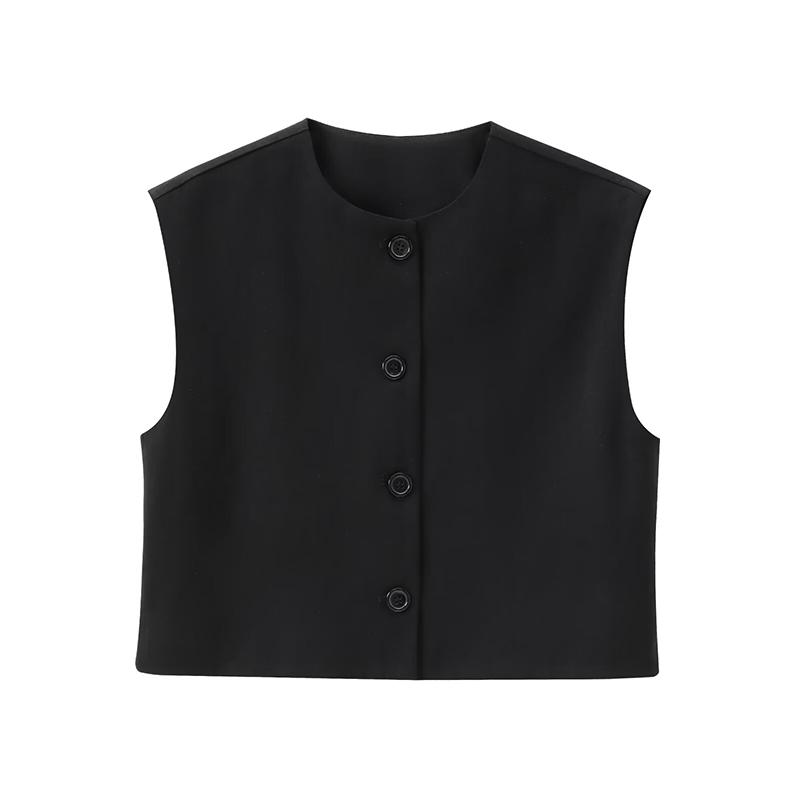 Women Fashion Solid Single Breasted Waistcoats Vest Vintage O-Neck Sleeveless Jackets Female Chic Lady Tank Tops