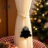 Christmas Party Scene Decorations Tree Curtain Tieback with Snowflake Pearl Decor, Fabric Xmas Adjustable Rope Ties Drape Holder, Tie for Window Home