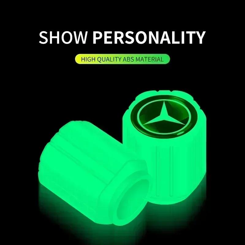 4Pcs Car Tyre Valve Stem Luminous Caps Fluorescent Decor for Mercedes Benz W203 W204 W205 W206 W212 W213 W222 W223 E300 C200 FVWXY1