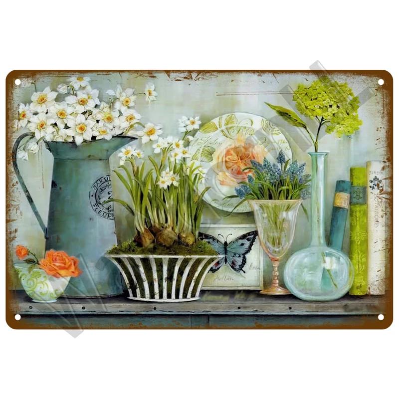 Vintage Metal Tin Sign  Retro Cafe  Garden Wall Art Home Decor Plaque for Room Farmhouse Painting Gift Perfect for Wall Mural  D