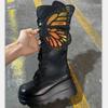 Fashion 2025 New Womens Punk Style Personalized Butterfly Slope Heel Platform Lady High Boots Motorcycle Rider Boots Stage Cosplay Shoes