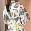 2025 European & American Women's Lantern Sleeve Print Turn-Down Collar Waist-Gathering Long Swing Spring Dress