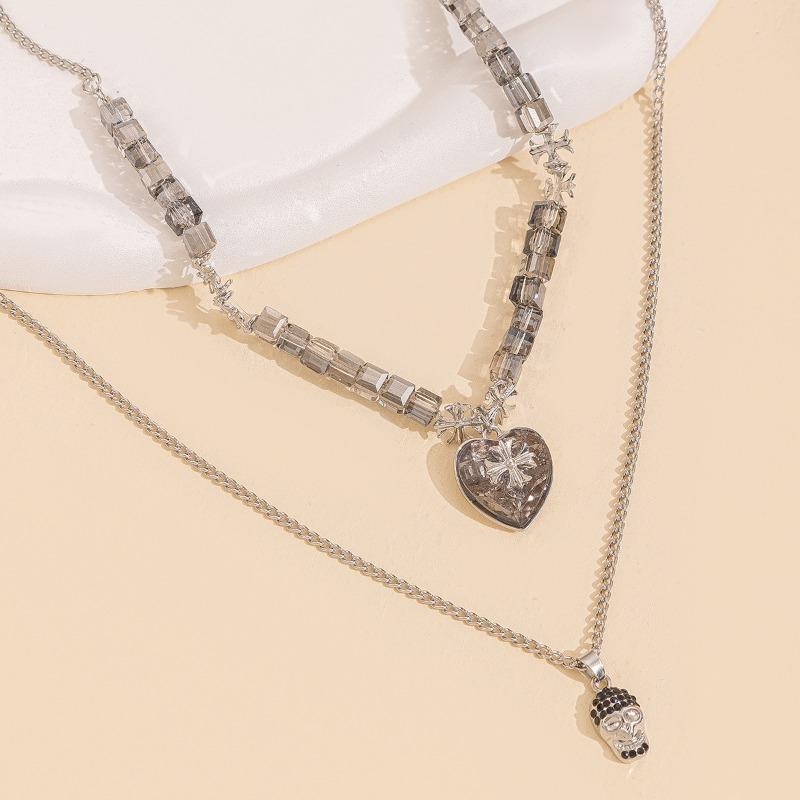 Hip Hop Trend Personality Versatile Skull Pendant Necklace Exaggerated Layer Metal Love Cross Men's Necklace