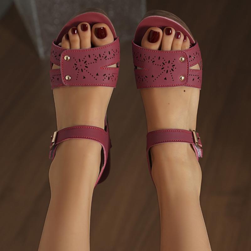 Damen Übergröße Holzmaserung Blockabsatz Sandalen, Einzelriemen Freizeit Sommerschuhe