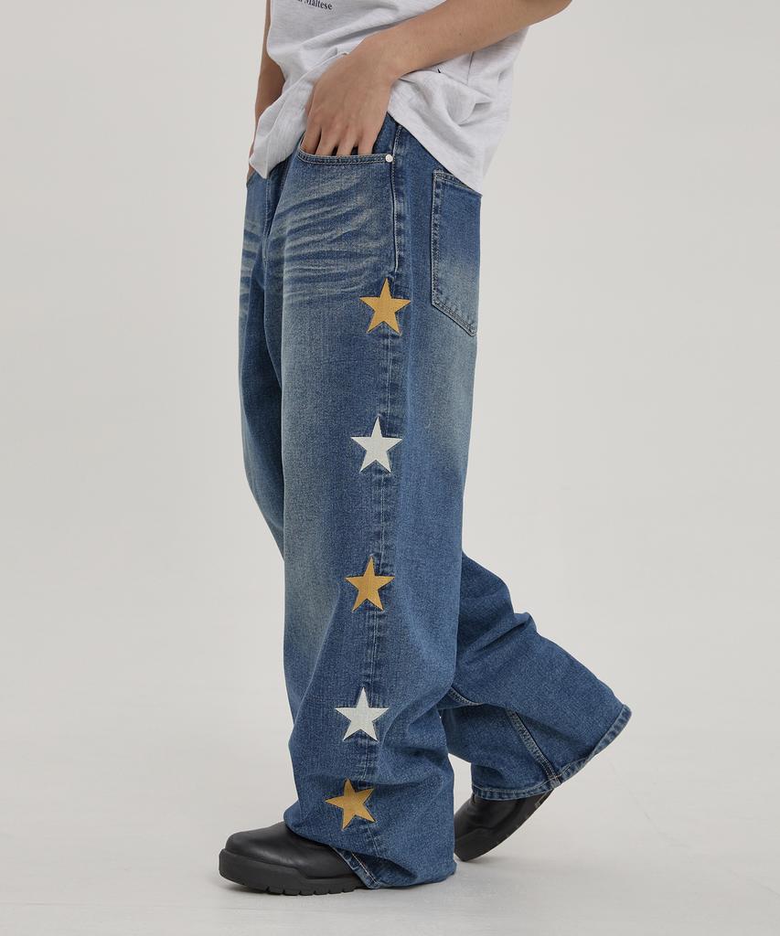 Pantaloni in Denim WAIKEI a Stelle Blu Medio