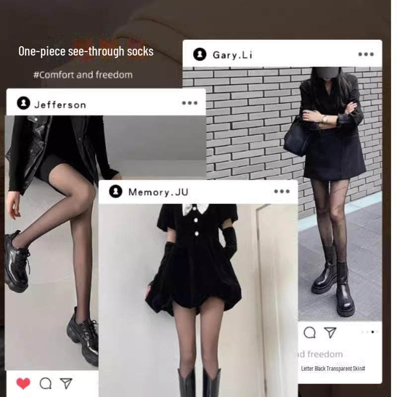 Women's Black Transparent Leggings with Bare-Leg Effect - Thin & Velvet Lined for Spring, Autumn, and Winter