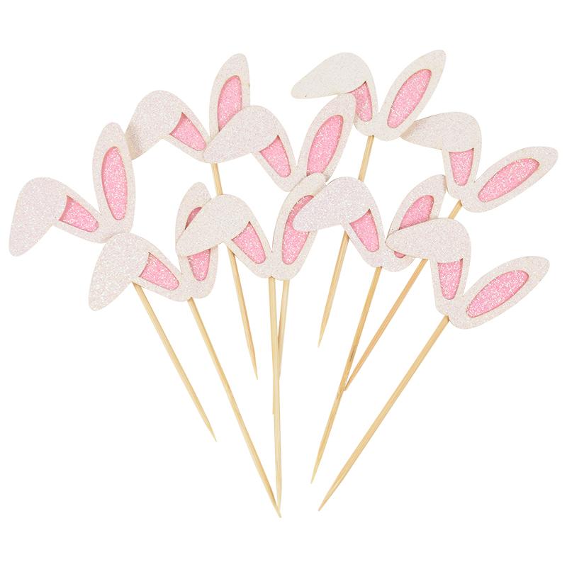 

12pcs Easter Bunny Ears Cupcake Toppers Happy Easter Cute Rabbit Cake Topper Food Picks Kids Birthday Party Decoration Supplies
