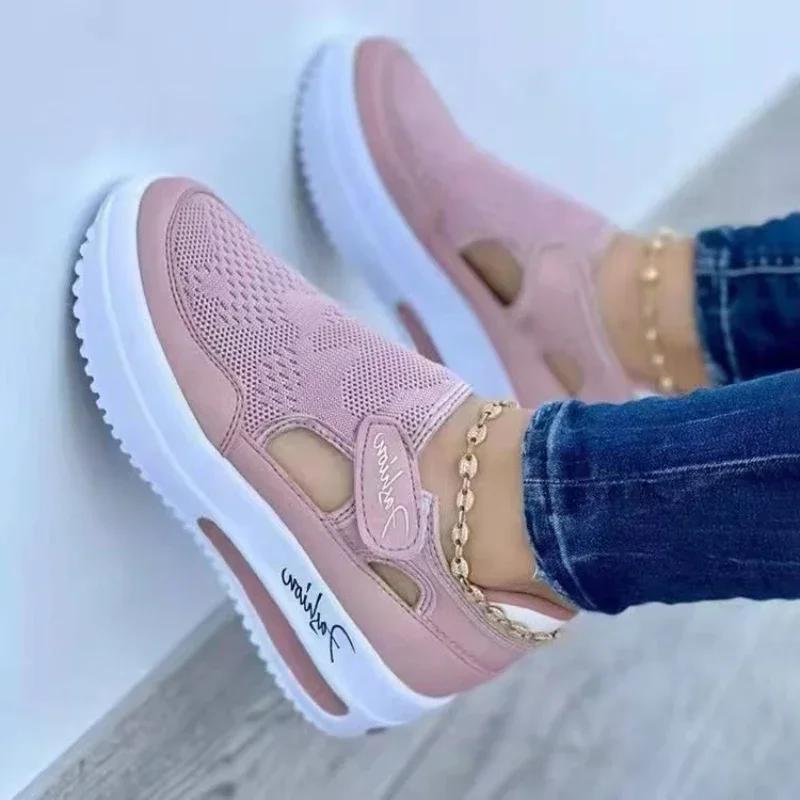 Móda Dámská módní vulkanizovaná platformová sportovní obuv Jednobarevné baleríny Dámské boty Ležérní prodyšné klínky Dámské vycházkové tenisky