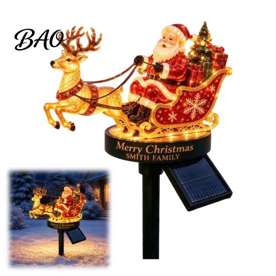 Weather Resistant Yard Art Santa And Reindeer Sleigh Solar Garden Stake Light, Warm LED Christmas Pathway Path Lights Lamp, Powered Outdoor Waterproof