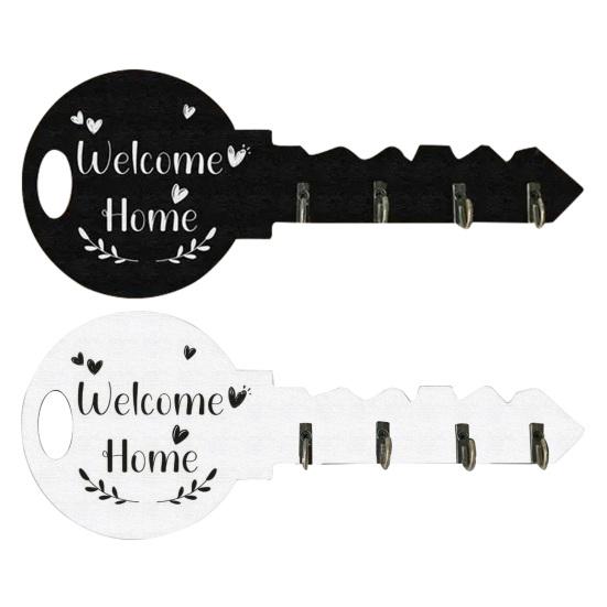 Key Hook Widened Back Plate Wooden Wall Rack Rustic Style Organizer for Entryway Kitchen