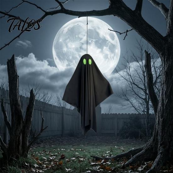 Durable Halloween Ghosts Hanging Ghost Outdoor Decoration, Spooky Black Fabric with Green Tree Decorations Eyes for Outside Tree, Porch, Yard,