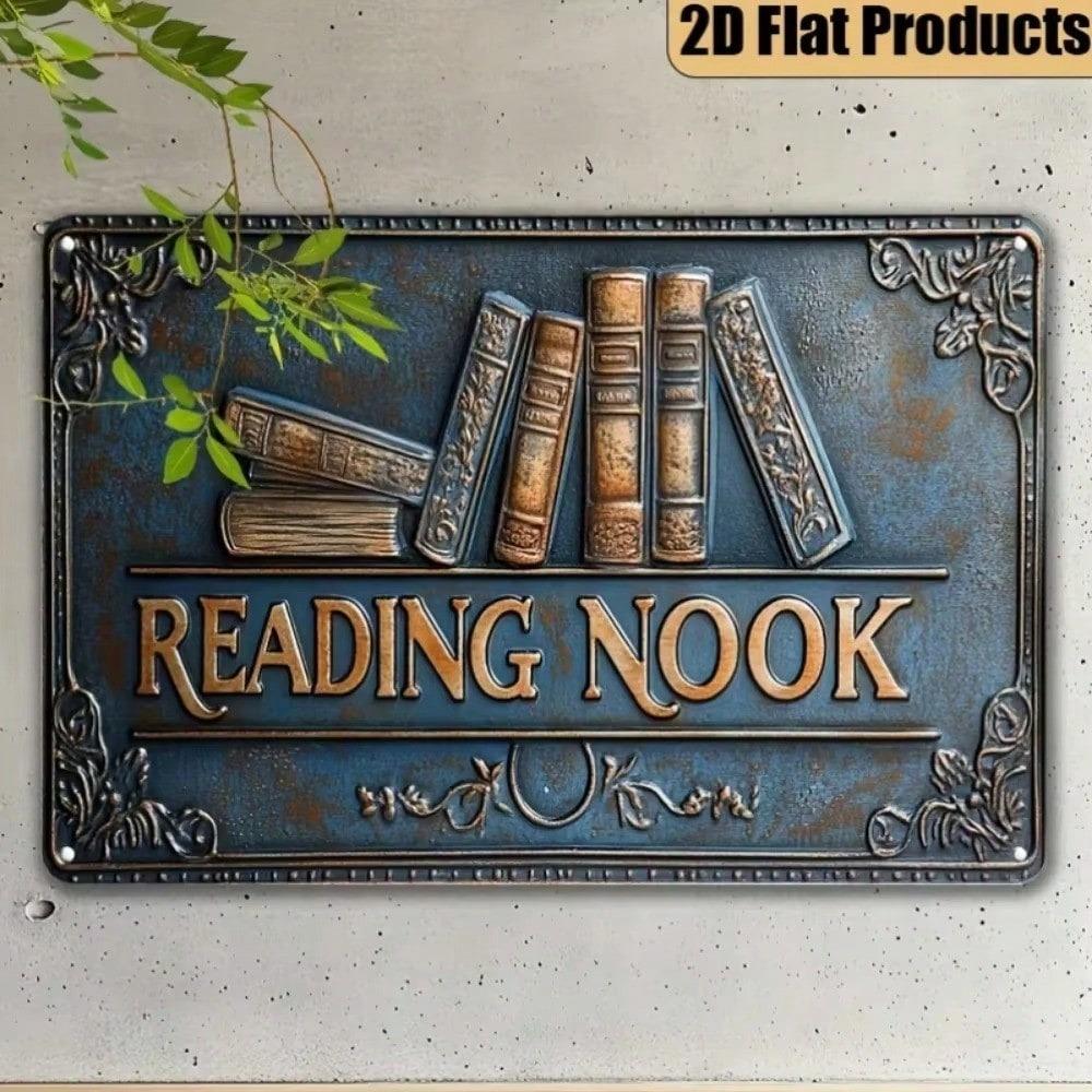 Metal Wall Art Vintage Decor Retro Book Lover Library Plaque Gift