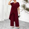 European and American cross-border plus-size women's 2026 summer fashion print irregular mid-length top wide-leg pants two-piece set