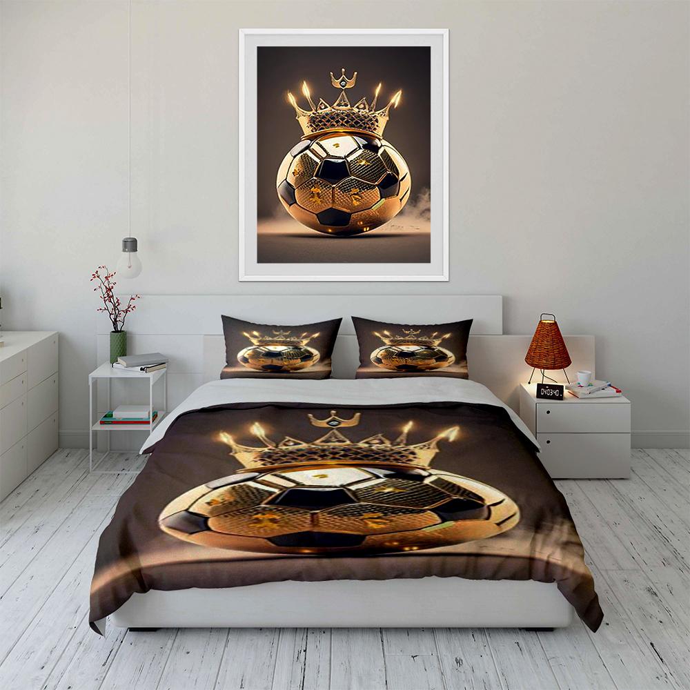 Crowned Soccer Ball Theme Bedding set (1 duvet cover, 2 pillowcases, duvet not included)