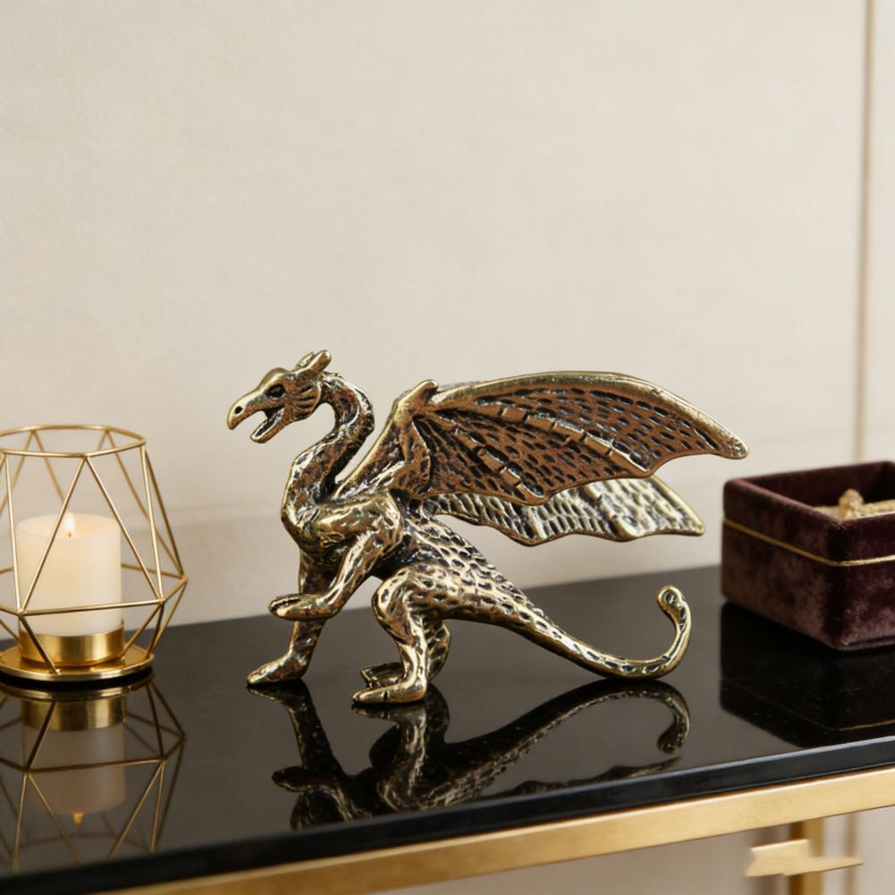 Vintage Winged Dragon Brass Ornaments Copper Dragon With Wing Figurine Collectible Bronze Carved Sculpture For Desktop Decor