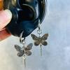 Gothic Temperament Ancient Silver Butterfly  Short Sword Pendant Hoop Earrings for Women Retro Halloween Party Jewelry Accessory