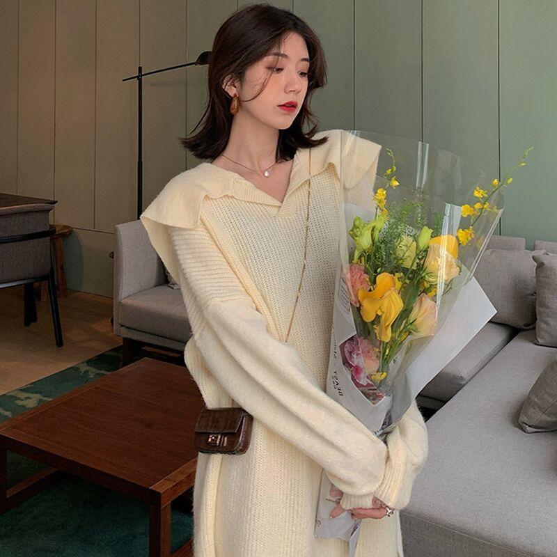 

Ленивый ветер красное вязаное платье новое женское осенне-зимнее высококлассное рождественское платье свитеро-юбка с длинным рукавом XL абрикосовый