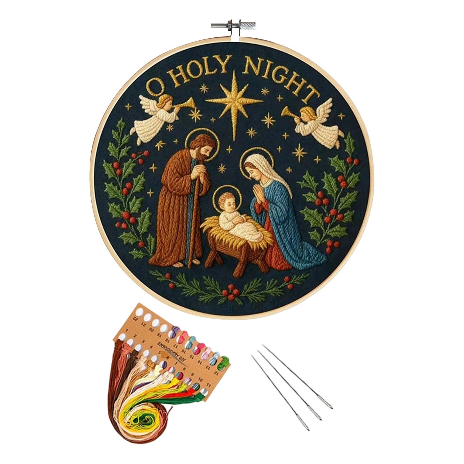 

DIY Nativity Embroidery Kit (for Beginners), 20cm Embroidery Hoop (not A Pre-made 30cm Fabric Embroidery Hoop) One Size синій