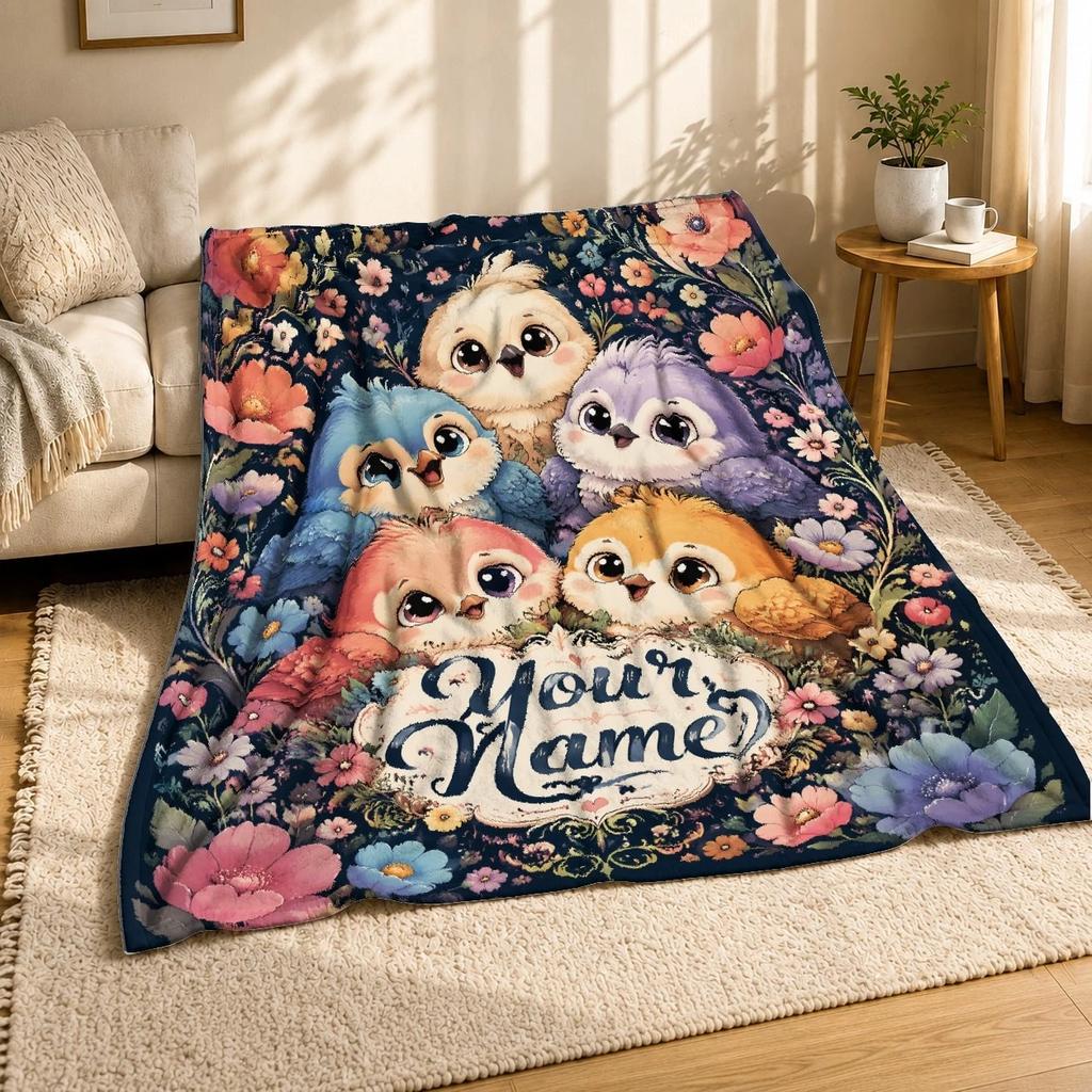 Fluffy Birds Personalized Coral Fleece Blanket
