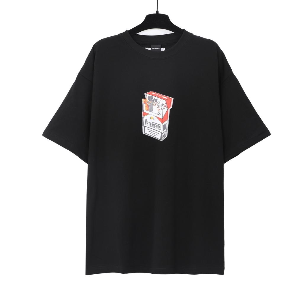T-shirt in cotone puro a doppia filatura, lavata e invecchiata, con stampa di lettere Vetements, versione alta transfrontaliera, per uomo e donna