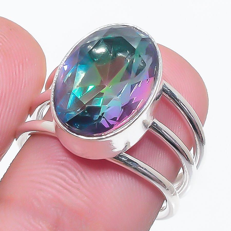 

Natural Mystic Rainbow Topaz 925 Sterling Silver Jewelry Ring Size 6.5 B1L70