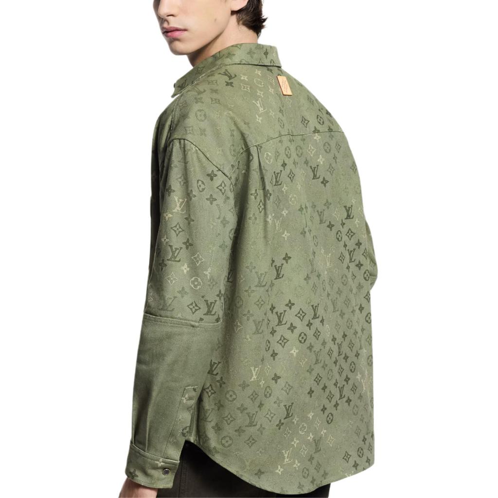 Louis Vuitton Shirts Men's Green Pointed Collar Moderate 1AJC48