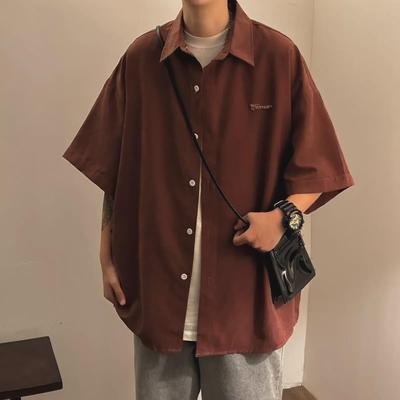 Men's Lapel Five-Point Sleeve Summer Shirt – Solid Color, Youthful Fashion