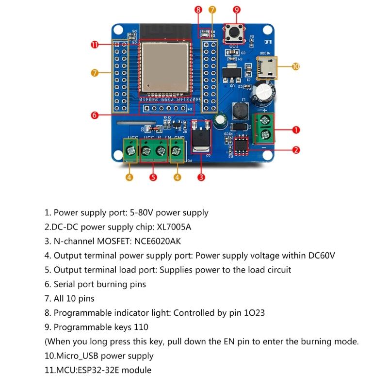 Programmable ESP32 Control Module DC5-80V Power Supply Microed USB Wireless Switches Board