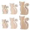 6Pcs Wood Cat Cutout 3 Sizes Exquisite Unpainted Unfinished Wooden Cutouts for DIY Craft Pet Party