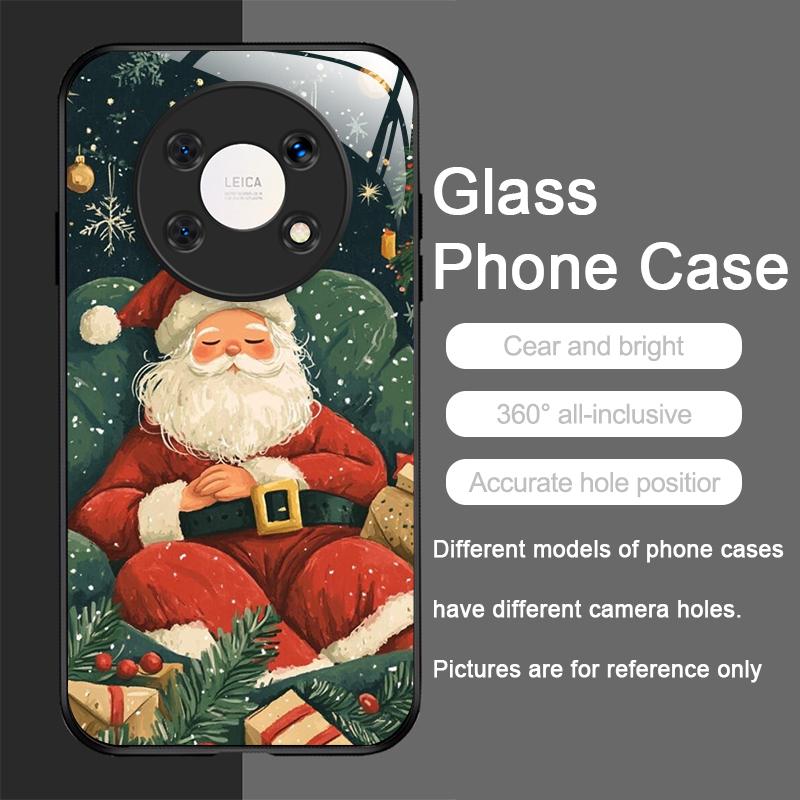 Sött Julenissmönster Härdat Glas Telefonfodral för Huawei Nova 13 12 SE 11 10 Pro Mate 40 30 P60 P50 P40 5G Skydd