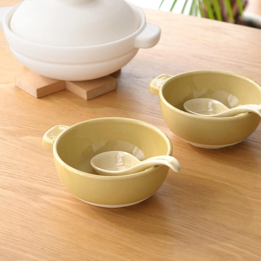 Kamoshika Douguten Tonburi- und Reisschalen-Set für 2 Personen, 2 Beilagenteller und kleine Schalen, Banko-Ware, hergestellt in Japan, Gelb