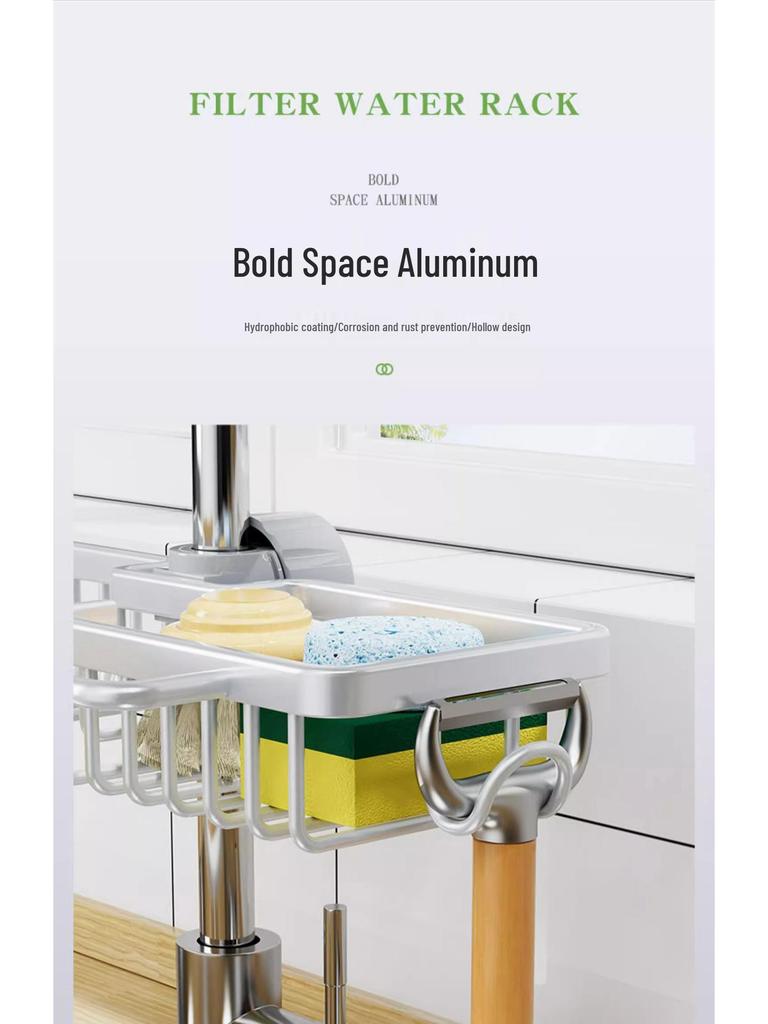 Stainless Steel Kitchen Faucet Organizer & Drain Rack for Dishcloths, Sponges, Brushes - No Drilling Needed